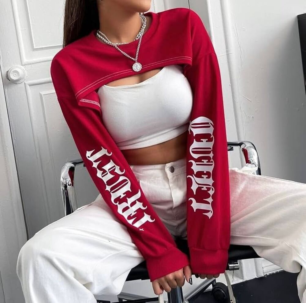 Red Gothic Lettering Extreme Crop Pullover Size S